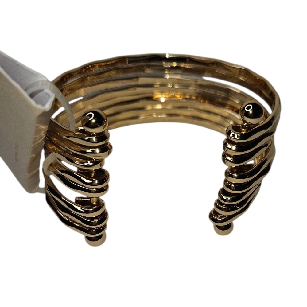 14th & Union Gold-Tone Hammered Cuff Bracelet, 2.5" Wide, NWT - Picture 3 of 7